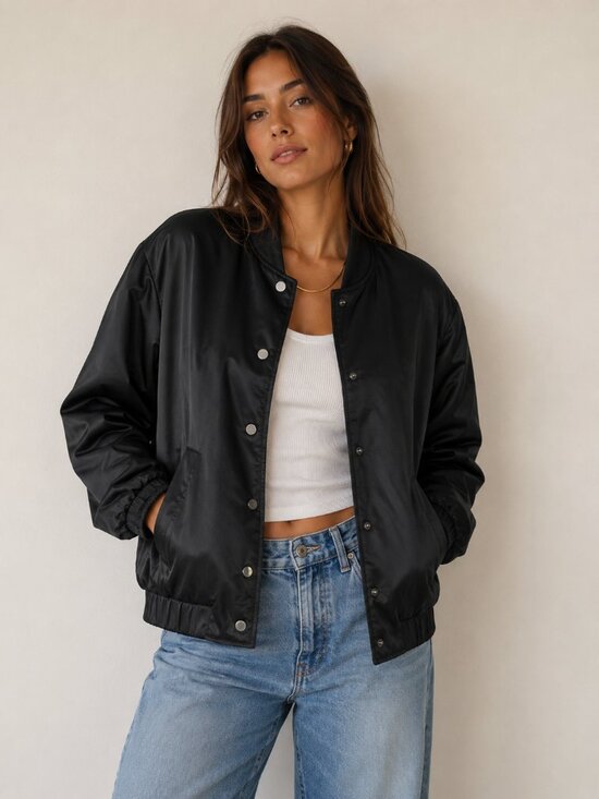 Massimo Dutti Jackets & Blazers - Massimo Dutti Black Satin Bomber Jacket Minimalist Oversized Jacket